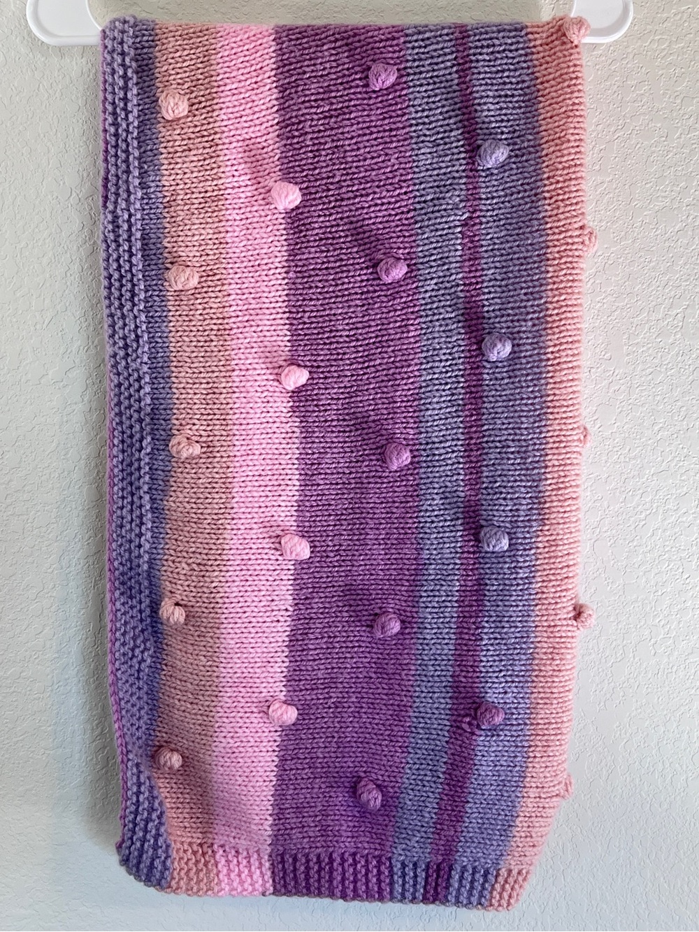 Handmade Bobble Knit Pink Purple Blanket Throw Knitted